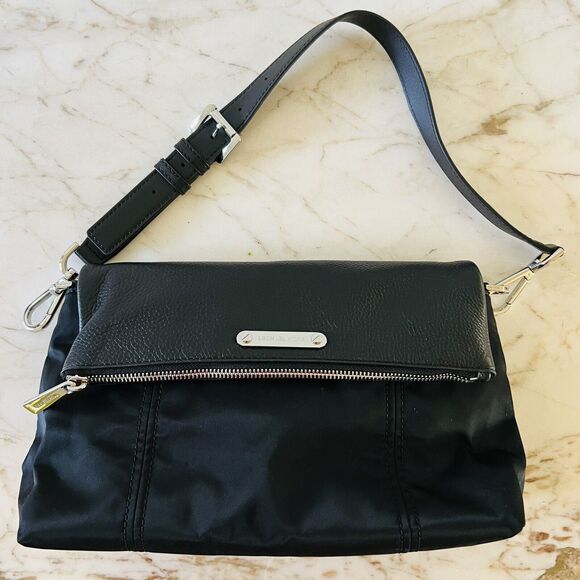 Michael Kors Handbags - MICHAEL KORS Jane Black Nylon Leather Medium Shoulder Bag